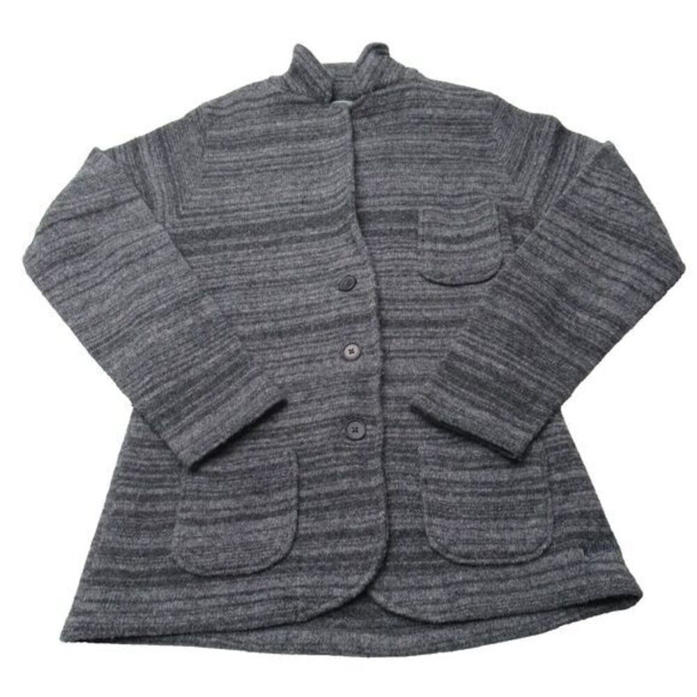 Woolrich Lambs Wool Cardigan Jacket Womens Large Charcoal Heather Stripe Vintage